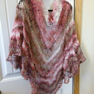 Handmade Pink Angora Lace Shawl – Lightweight Romantic Wrap